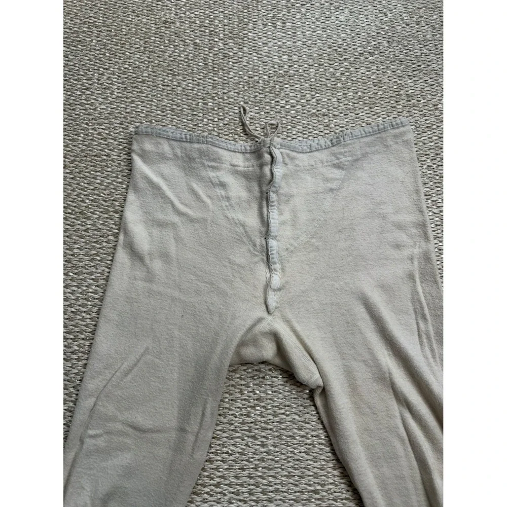 Vintage Pilgrim Mens Cream Knit Long Johns Drawstring Button Fly Size 38